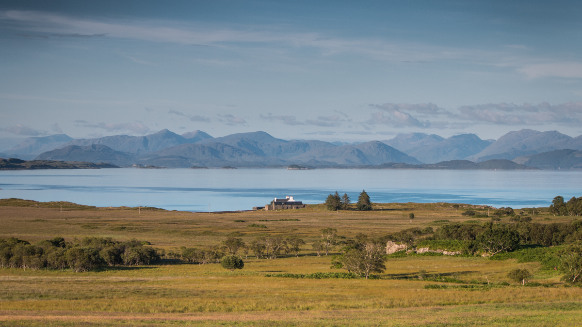 Summer view over Grasspoint on the Sound of Mull