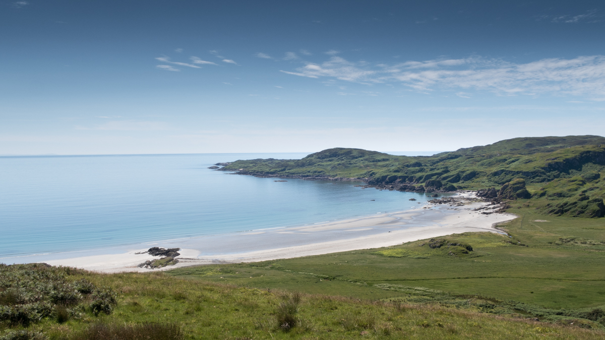 Ardalanish beach is a beauty formed with white shell sand and perfect blue waters. Machair blooms in the summer months from this beach in south west Mull.
