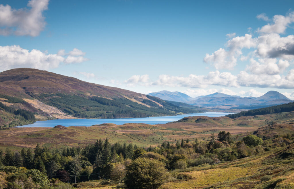 Aerial view of Loch Frisa and Speinne More beyond