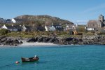 The abbey's location on the island of Iona, by the village of Baile Mor