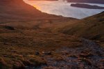 Descending Ben More toward Loch na Keal at sunset