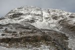 Creach Beinn's south face in winter, the scramble follows the snow filled gully on the right