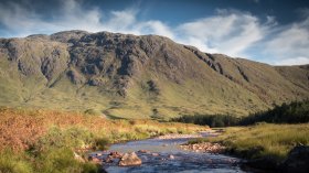 The Coladoir River as it flows through Glen More with Ben Buie behind