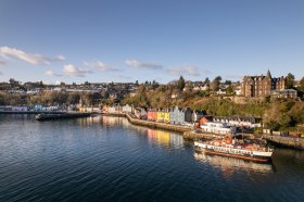 Winter with the ferry at berth in Tobermory