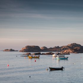 Boats at moorings off the coast at Fionnphort