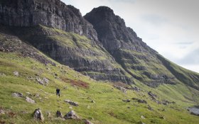 A walker passing below 'the wilderness' in west Mull