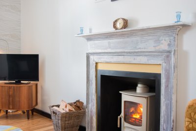 Wood burning stove in the living area