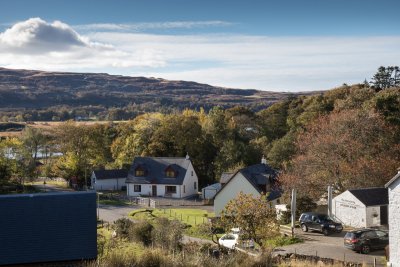 Corrieyairack situation (can see gable end of the house in this photo), with neighbouring house to the left and Bellachroy Inn to the right.  Loch Cuin in the distance