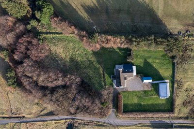 A bird's eye view of Balmeanach Farmhouse and garden