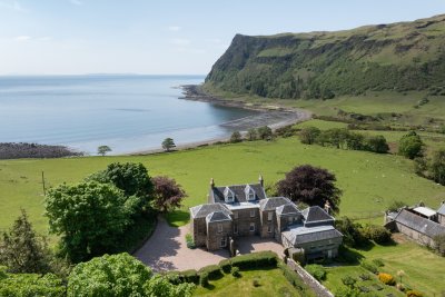A bird's eye view over Carsaig House and its gardens
