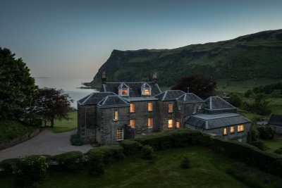 Dusk falls over Carsaig House