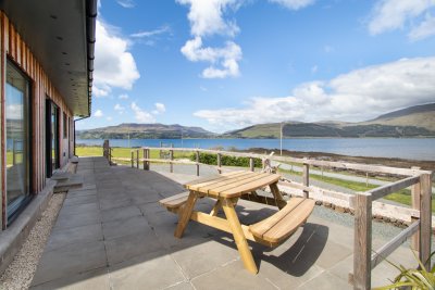 Picnic bench and patio area