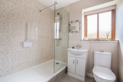 One of two modern bathrooms at the cottage, this one on the ground floor