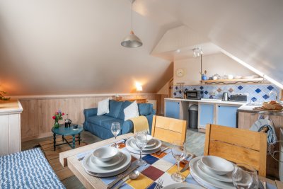 The open-plan living and kitchen area is nice and sociable