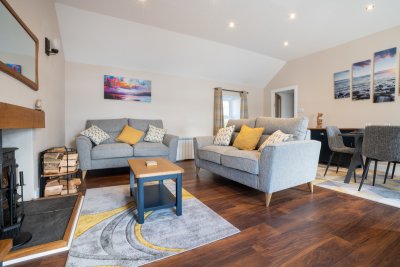 Seating area around the stove for family evenings together