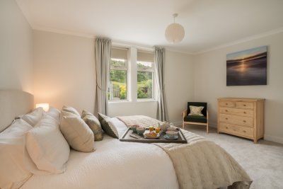 The master is a wonderfully spacious room with garden views