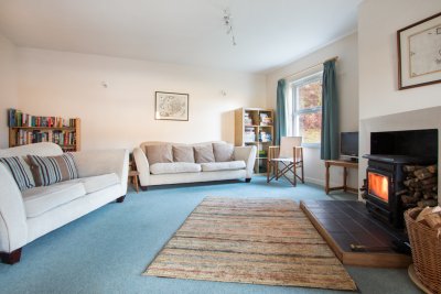 Living area and wood burning stove