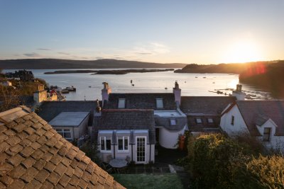 Looking over Lorne Cottage and over Tobermory Bay to Calve Island and the mainland beyond