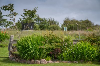 Meadow at the rear of the cottage with play equipment