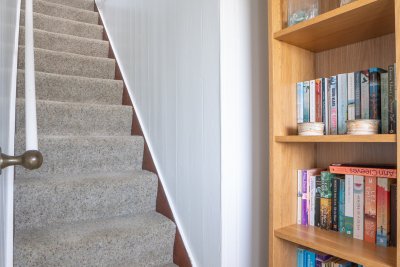 The staircase at Maple Cottage, which is steep and narrow owing to the cottage's age