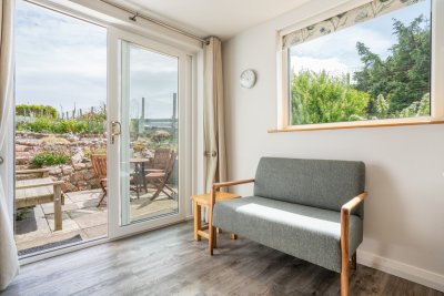 Alfresco dining beckons just beyond the patio doors from the kitchen