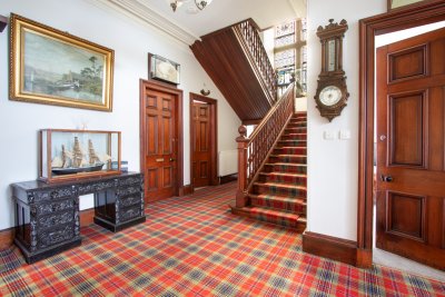 The grand entrance hall at Oakfield House with a distinctive Scottish feel