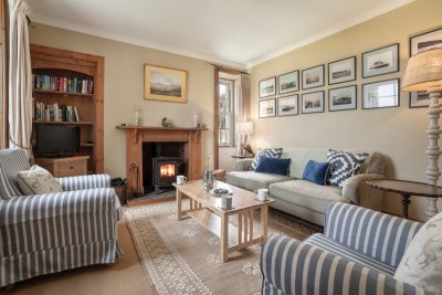 Enjoy coffee by the fire as you make plans for the day