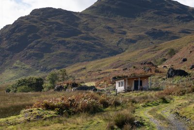 The gravel access track leading to the cabin