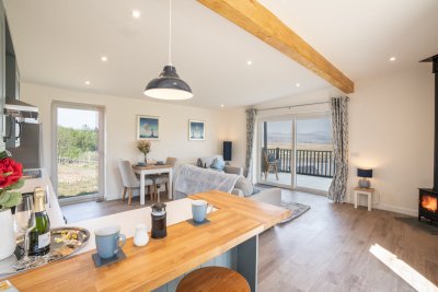 The sociable breakfast bar in the open-plan living, cooking and dining space
