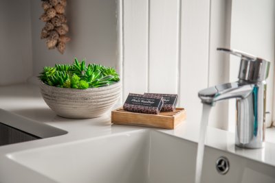 Locally made soap provided in the bathroom