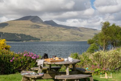 Enjoy dinner alfresco in the sea view garden