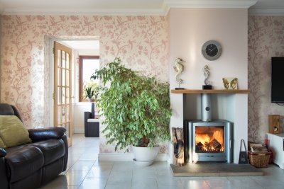 Door through to conservatory and wood burning stove