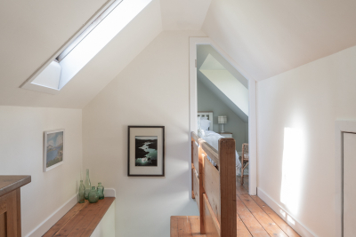 The upper floor has combed ceilings