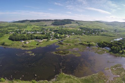 Looking down on Loch Cuin and the village of Dervaig