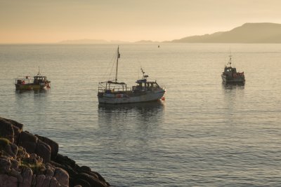 Early morning in Fionnphort with fishing boats in the harbour