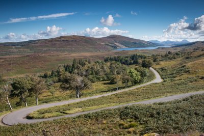 The winding road that leads you from Dervaig to Tobermory, with Loch Frisa visible in the distance