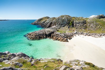 The white sands and rocky outcrops are truly beautiful in this area of the island