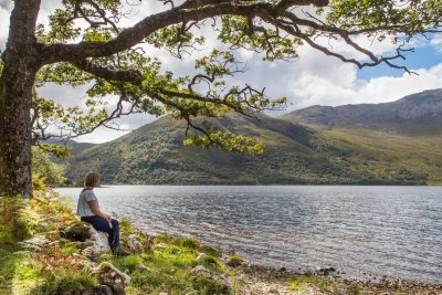 Enjoying the shore of Loch Ba on a walk from Macquarie House