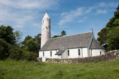 Dervaig church with its distinct spire
