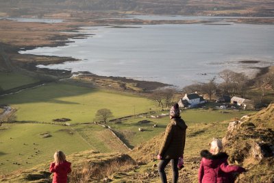 Moody winter light over Ulva and Gribun as the path climbs above Lagganulva Farm