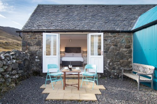Small patio area with doors to double bedrrom