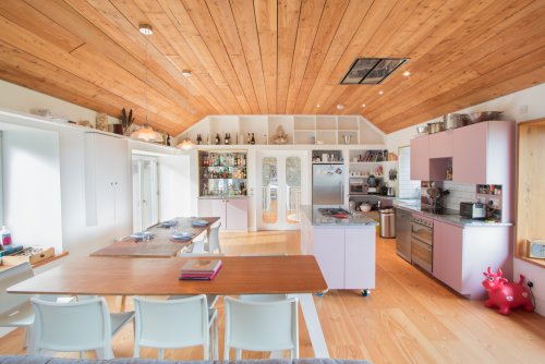 Kitchen at Gorsten House - open plan with dining area and living room