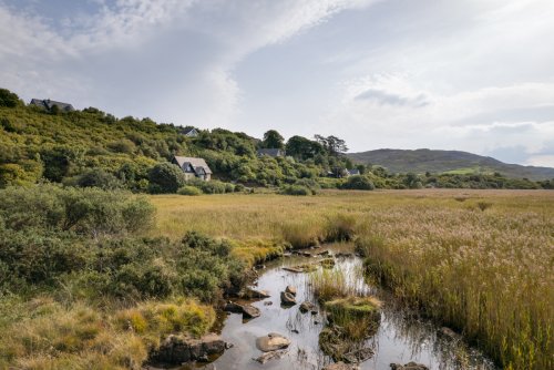 Half Moon House set beside the reed beds of the river Bellart