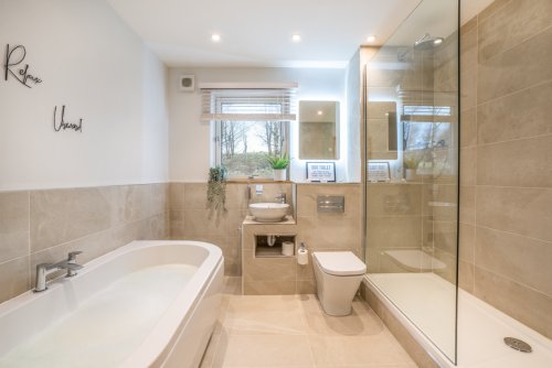 The family bathroom at the cottage, a sanctuary in which to soak after a day of hiking