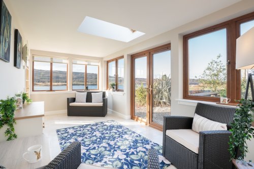 The sun room is filled with natural light