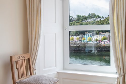 Living area chair and view of Tobermory