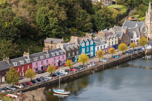 Tobermory harbour front viewed from avove