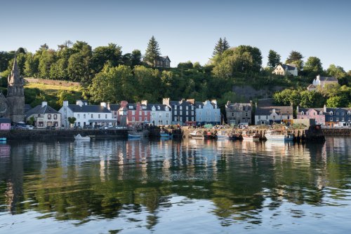 Tobermory, the island's harbour town, with the Main Street a short walk down the hill